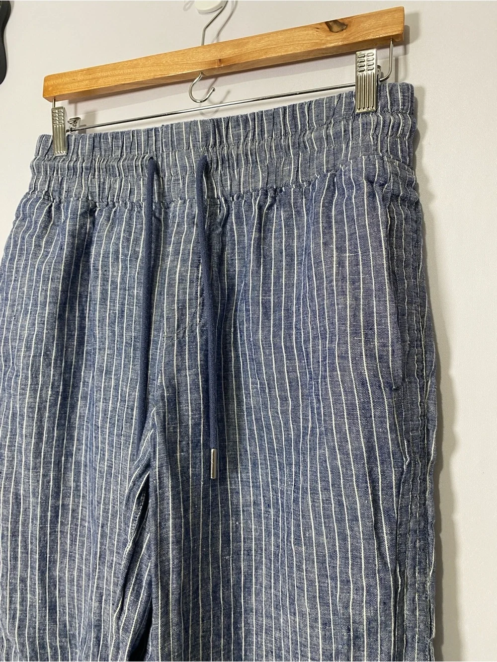 Quince 100% European Linen Wide Leg Pants Medium Chambray Stripe Blue